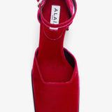 Square 90 fuchsia velvet pumps