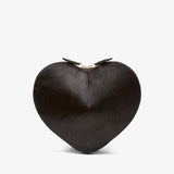 Black heart-shaped clutch bag on a light gray background