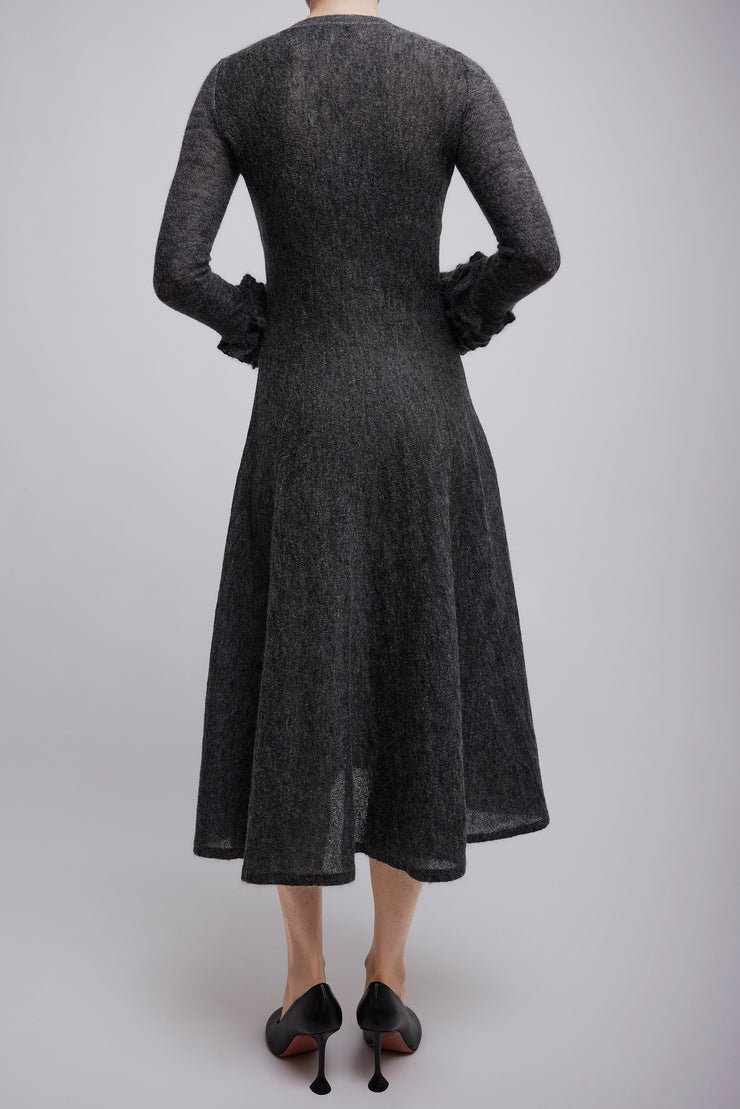Frills sleeve mohair fit flare dress