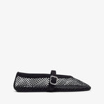 Black mesh ballet flat shoe on a white background