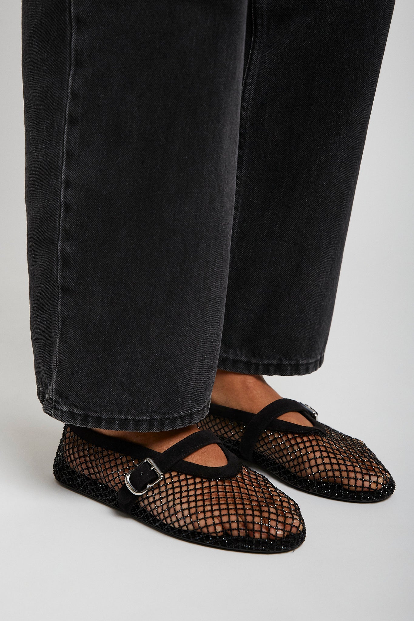 Black mesh suede ballet flats