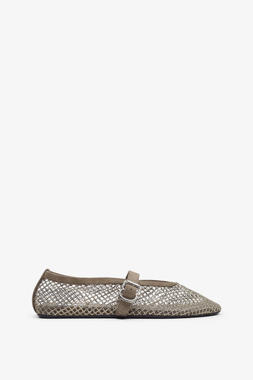 Silver mesh suede ballet flats