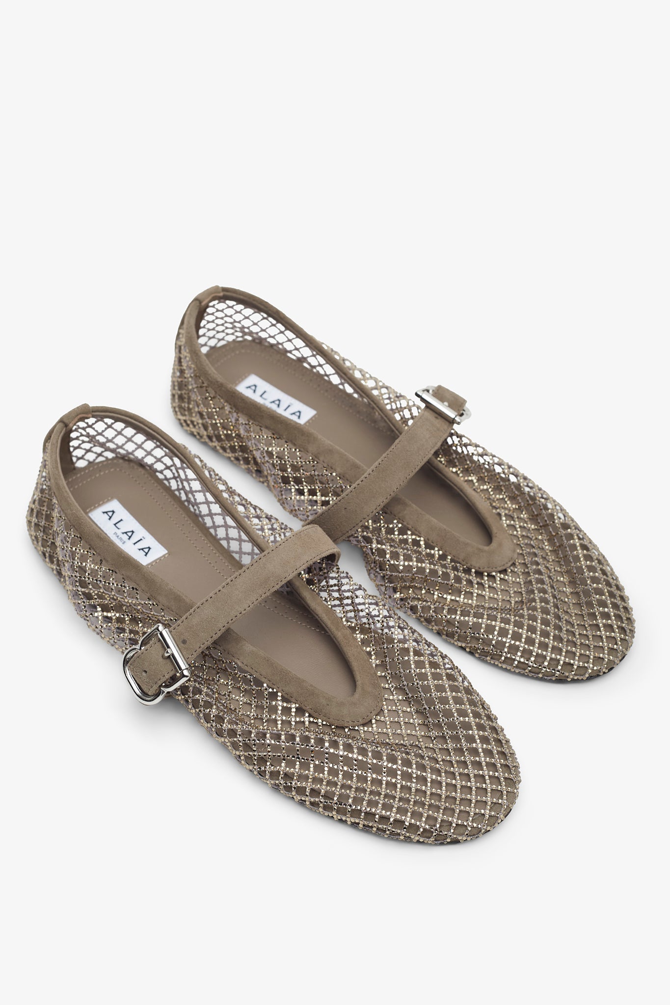 Silver mesh suede ballet flats