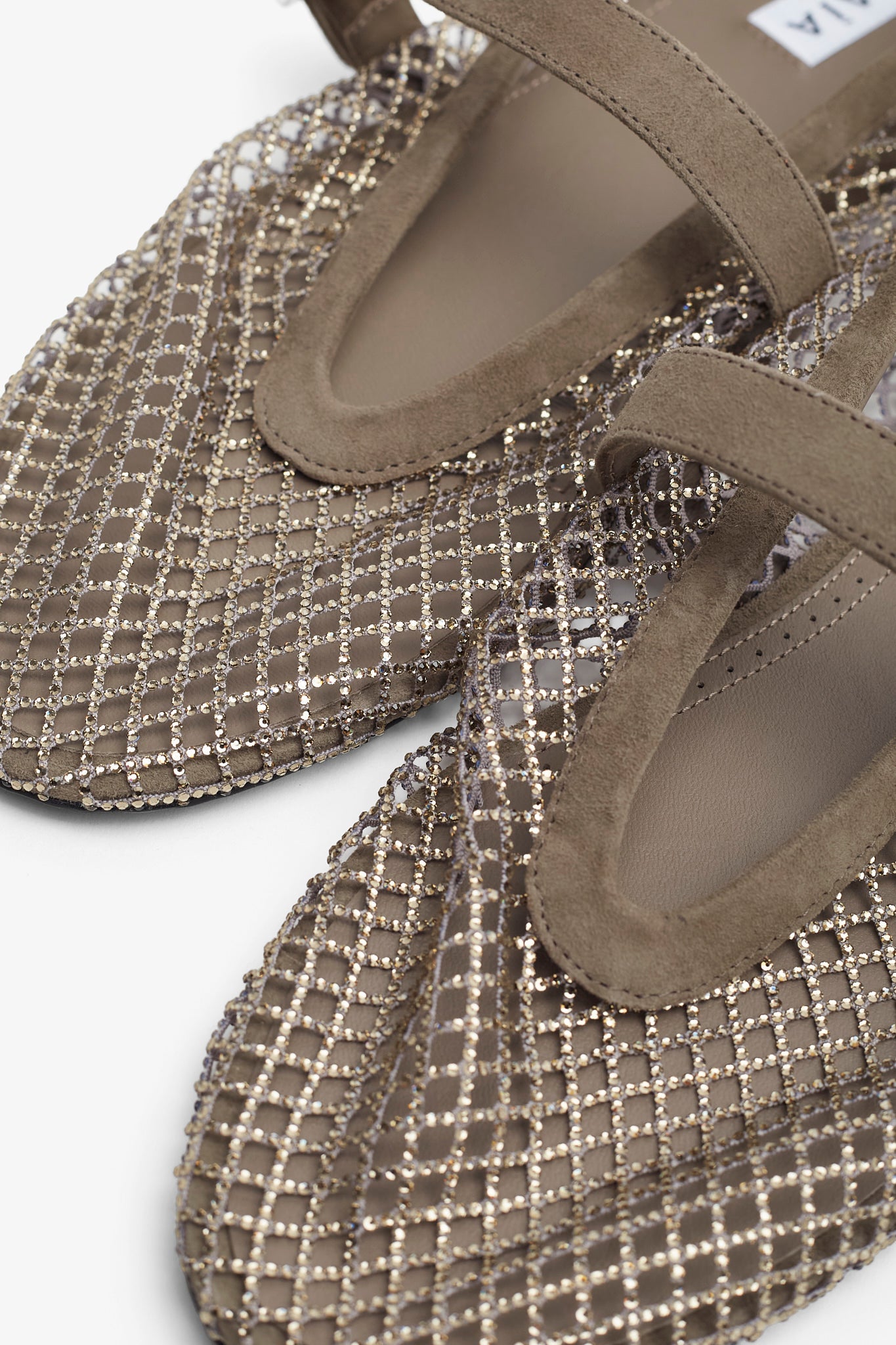 Silver mesh suede ballet flats