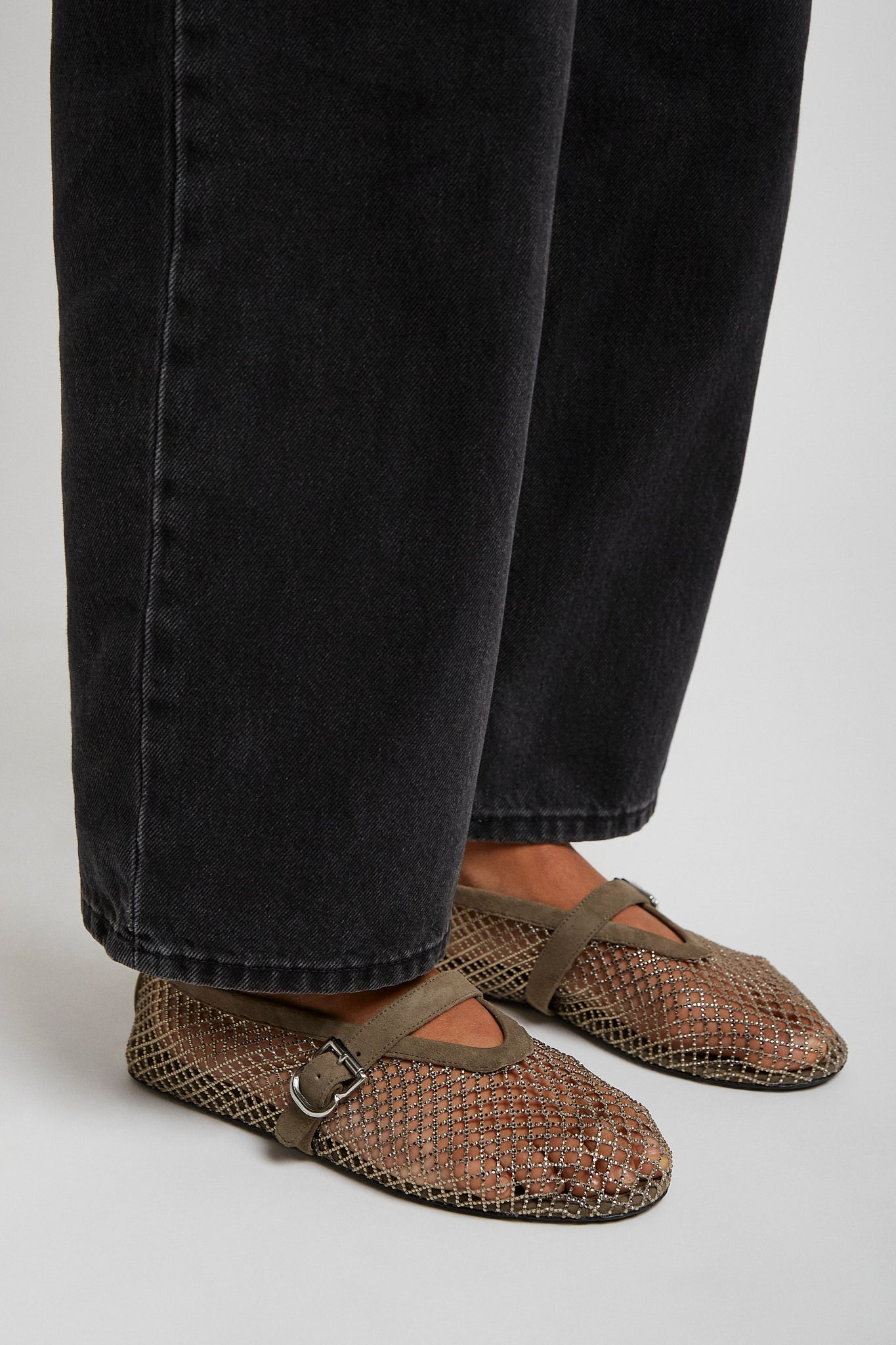 Silver mesh suede ballet flats