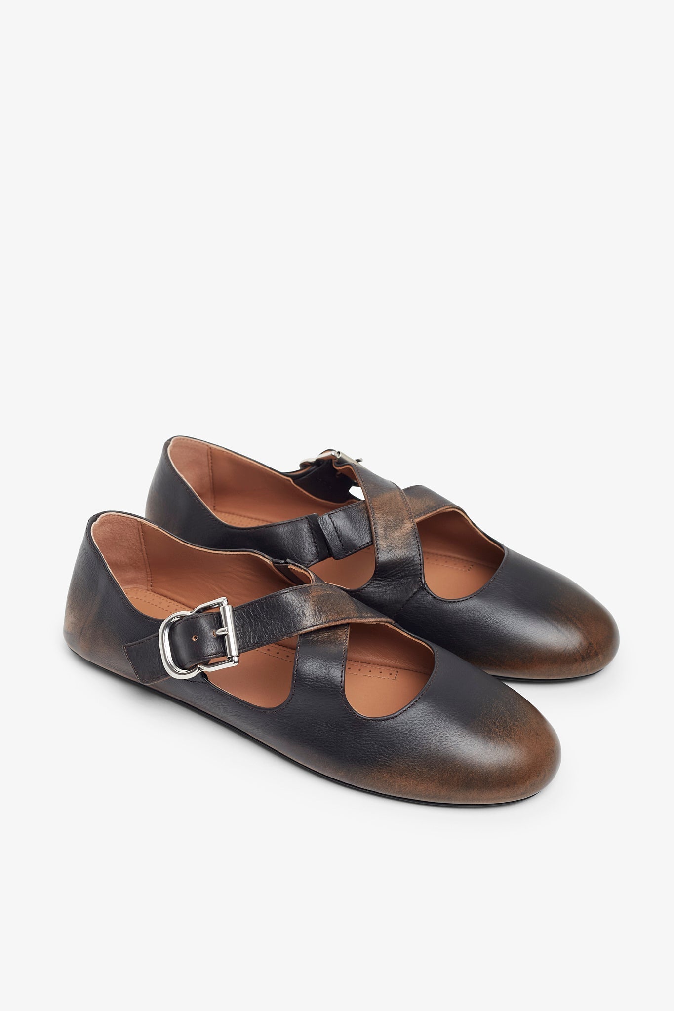 Alaa Criss Cross Leather Women Ballet Flats - Brown