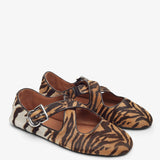Criss cross brown and beige ballet flats
