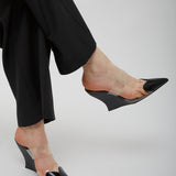 Coeur 90 black patent wedge mules