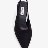 Black 90 suede slingback wedges