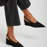 Black 90 suede slingback wedges