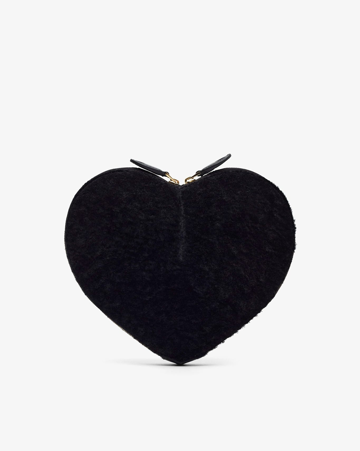 Black heart-shaped clutch bag on a white background