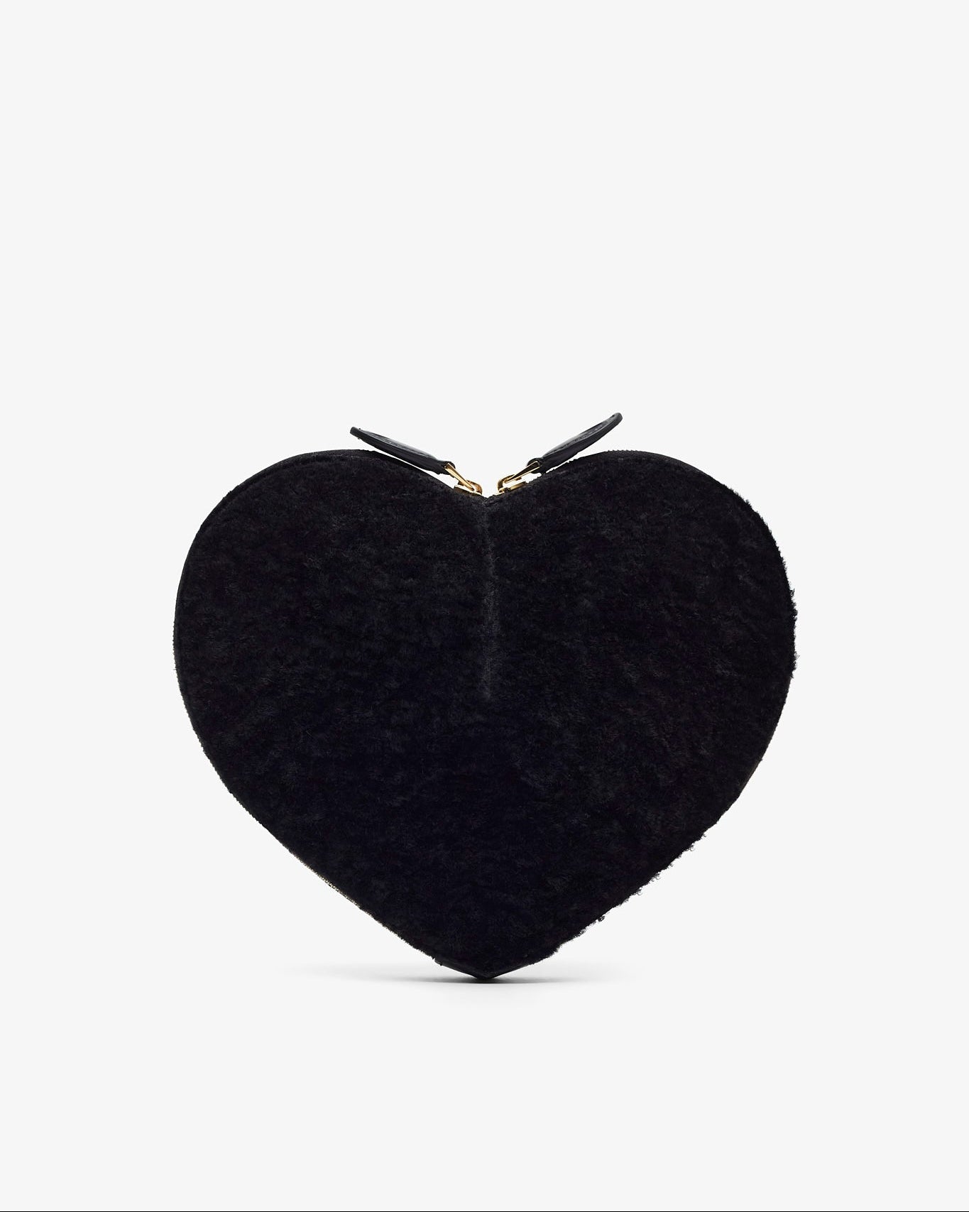 Black heart-shaped clutch bag on a white background