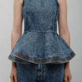Blue denim peplum top
