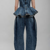 Blue petal denim pants