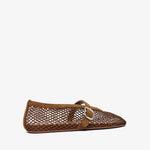 Brown mesh slipper with a bow on a white background