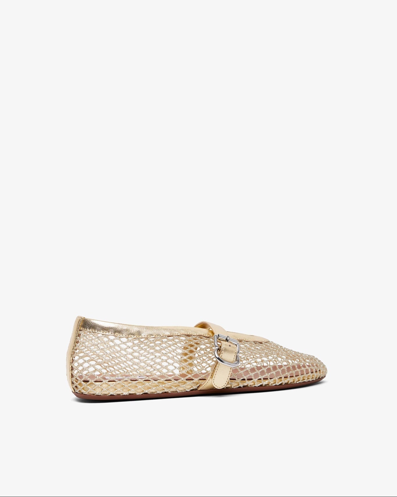 Beige woven flat shoe on a white background