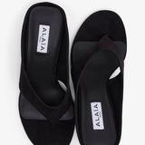 Black 75 wedge thong sandals
