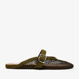 Green suede mesh ballet mules