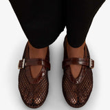 Embossed leather mesh ballet flats