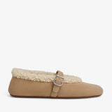 Camel merino shearling ballet flats