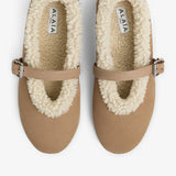 Camel merino shearling ballet flats