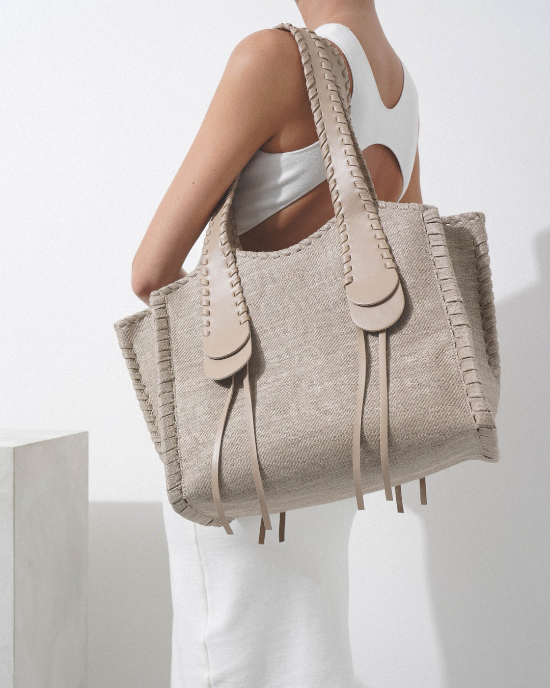 Chloé | Mony medium beige canvas tote bag | Savannahs