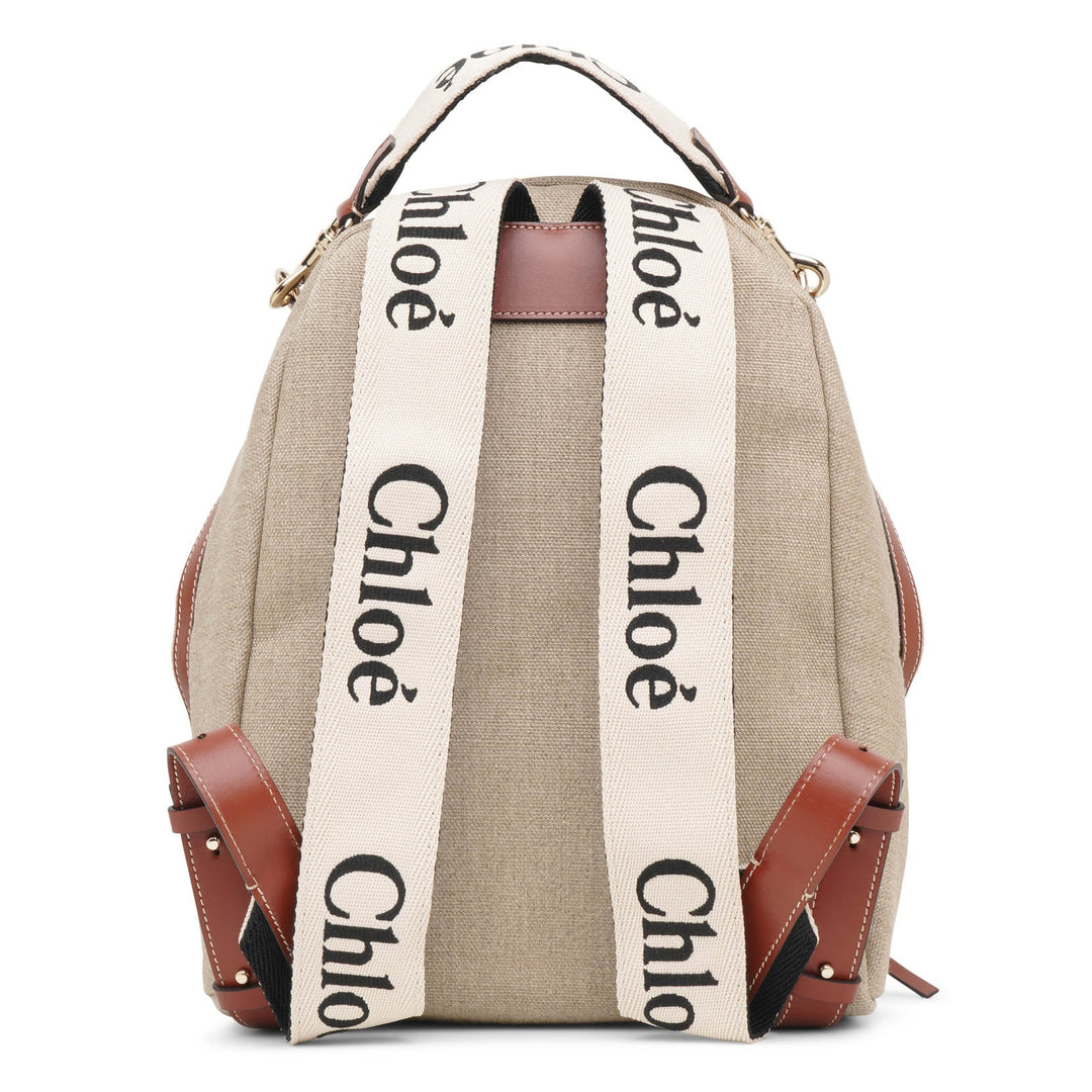 Chloé Canvas Leather Backpack Brown Logo CH23156B-Chloe-Woody-brown-