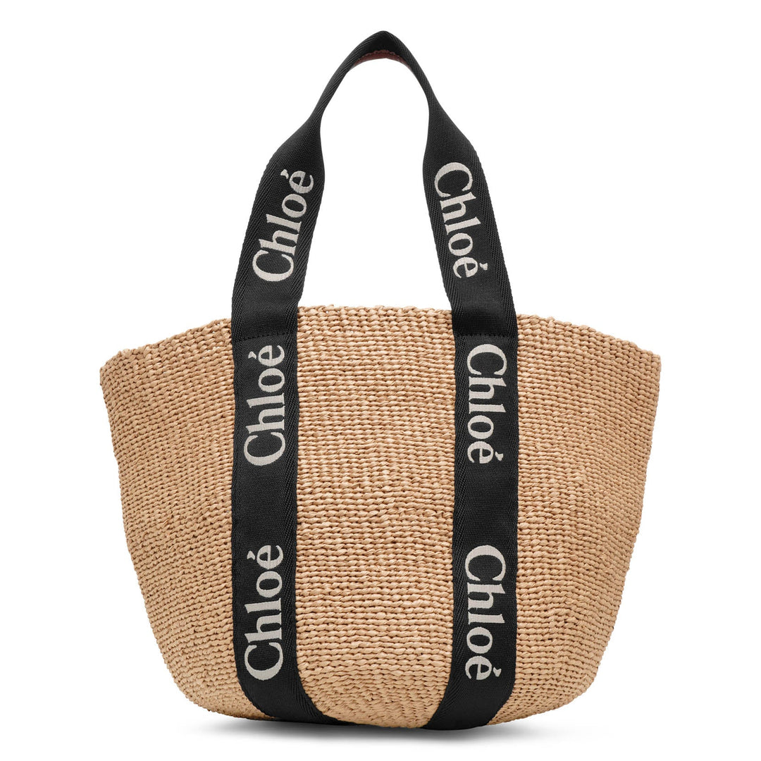 トートバッグ CHLOE WOODY LARGE TOTE BAG Chloé Large Woody Tote Bag In Linen in White - Brown | Chloé US