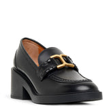 Marcie black leather heeled loafers