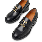 Marcie black leather heeled loafers