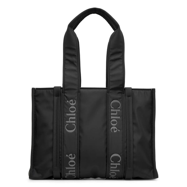Chloé | Woody medium black nylon tote bag | Savannahs