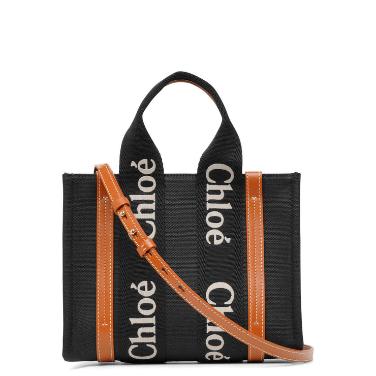 Woody small black canvas tote bag