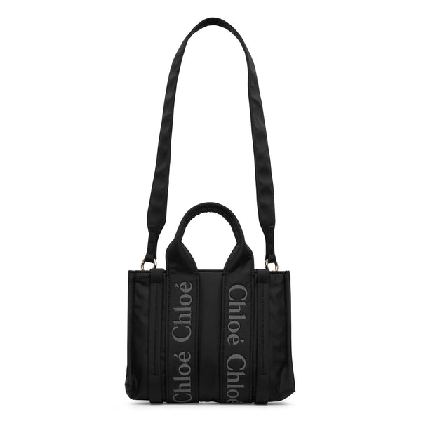 Chloé | Woody small black nylon tote bag | Savannahs