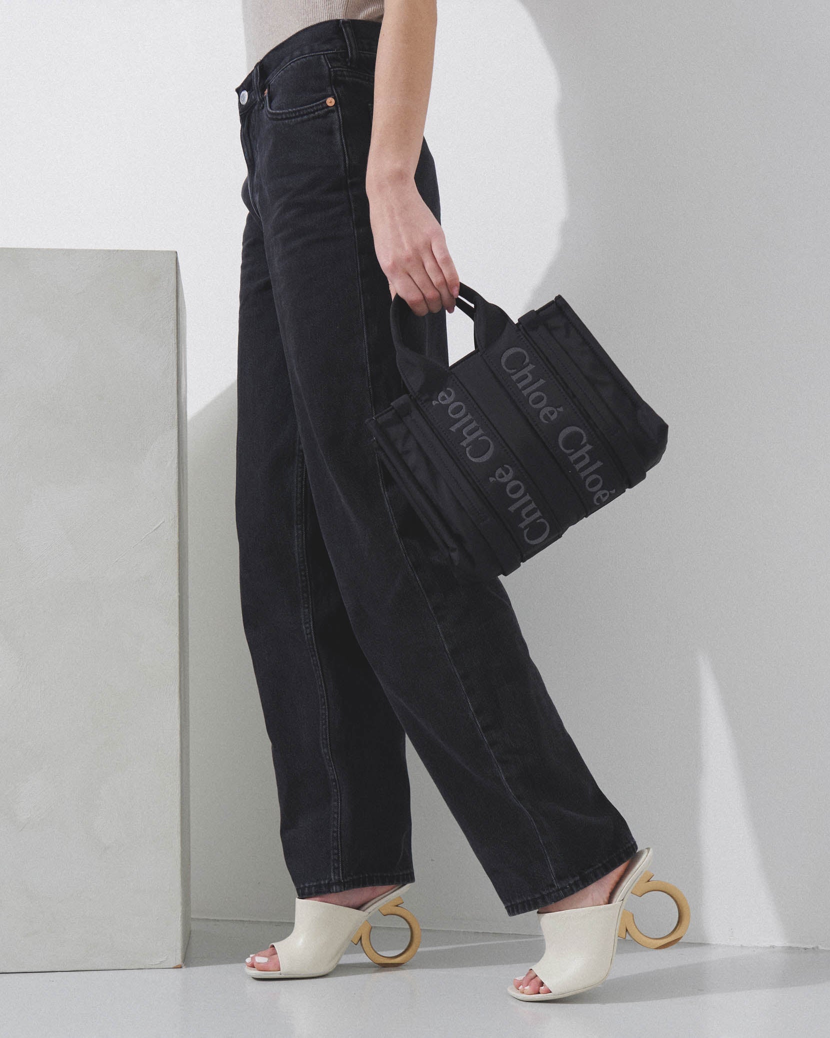 Chloé | Woody small black nylon tote bag | Savannahs