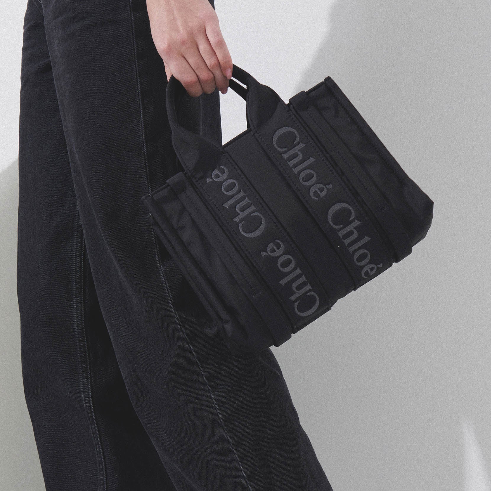 Chloé | Woody small black nylon tote bag | Savannahs