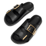 Rebecca black leather flats