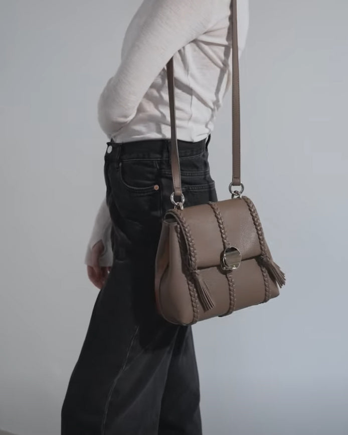 Penelope small taupe leather bag