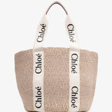 Woody logo white raffia bag