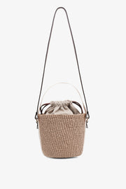 Woody logo white raffia bucket bag