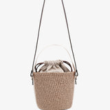 Woody logo white raffia bucket bag