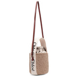 Woody logo white raffia bucket bag