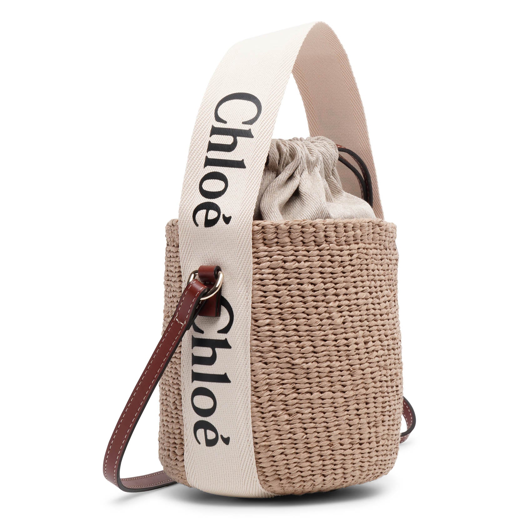 Shop Chloé Woody Logo White Raffia Bucket Bag