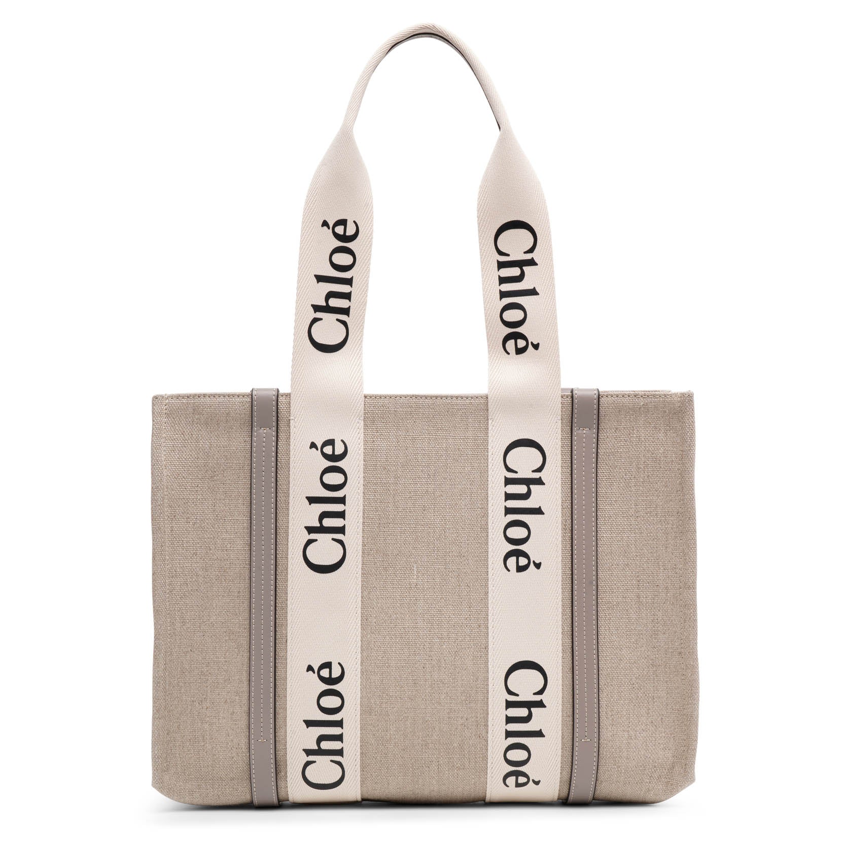 Shop Chloé Woody Medium Grey Canvas Bag