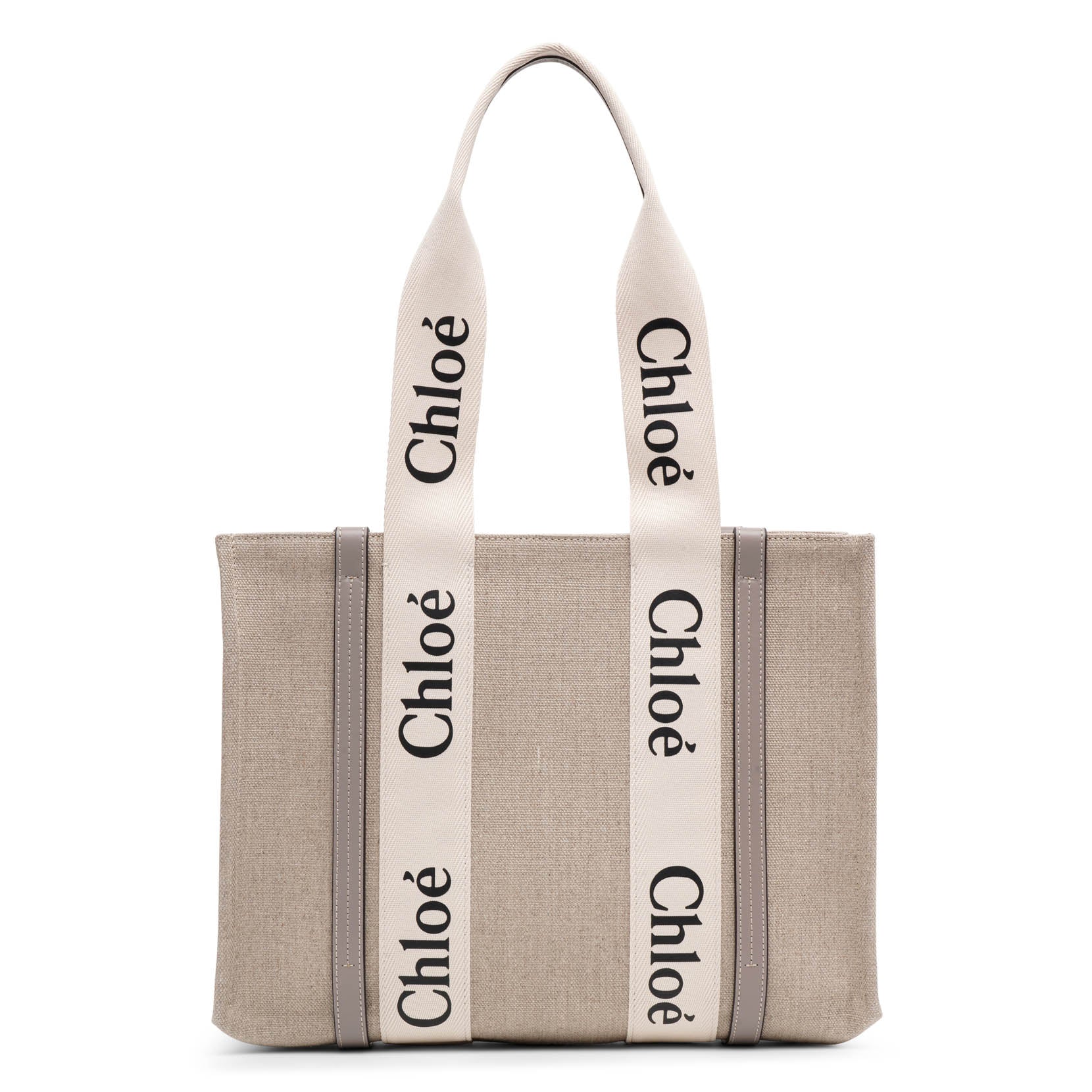 Shop Chloé Woody Medium Grey Canvas Bag