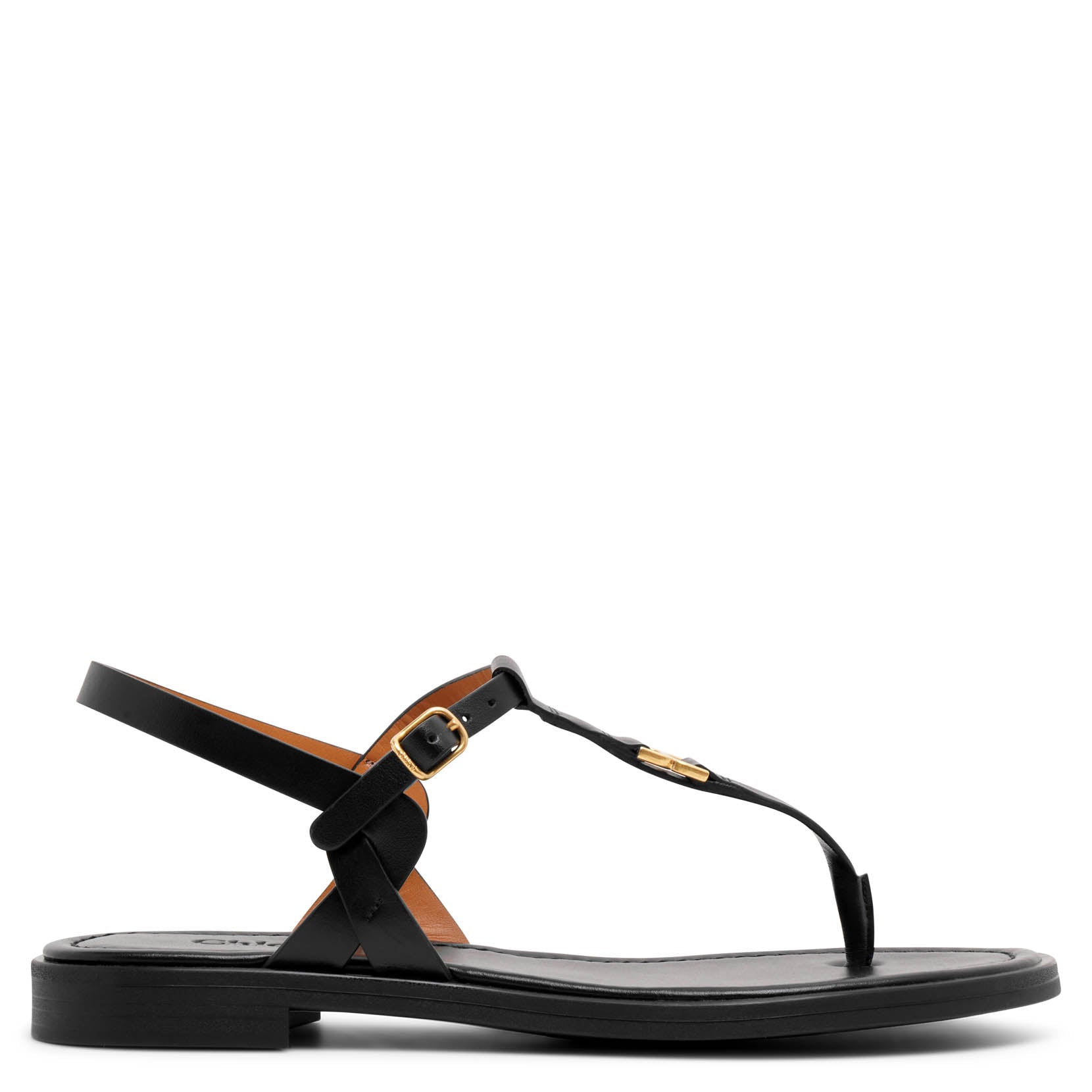 Shop Chloé Marcie Black Leather Flat Sandals