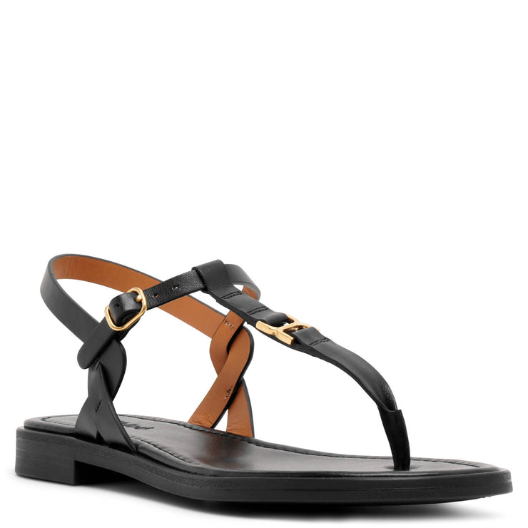 Marcie black leather flat sandals
