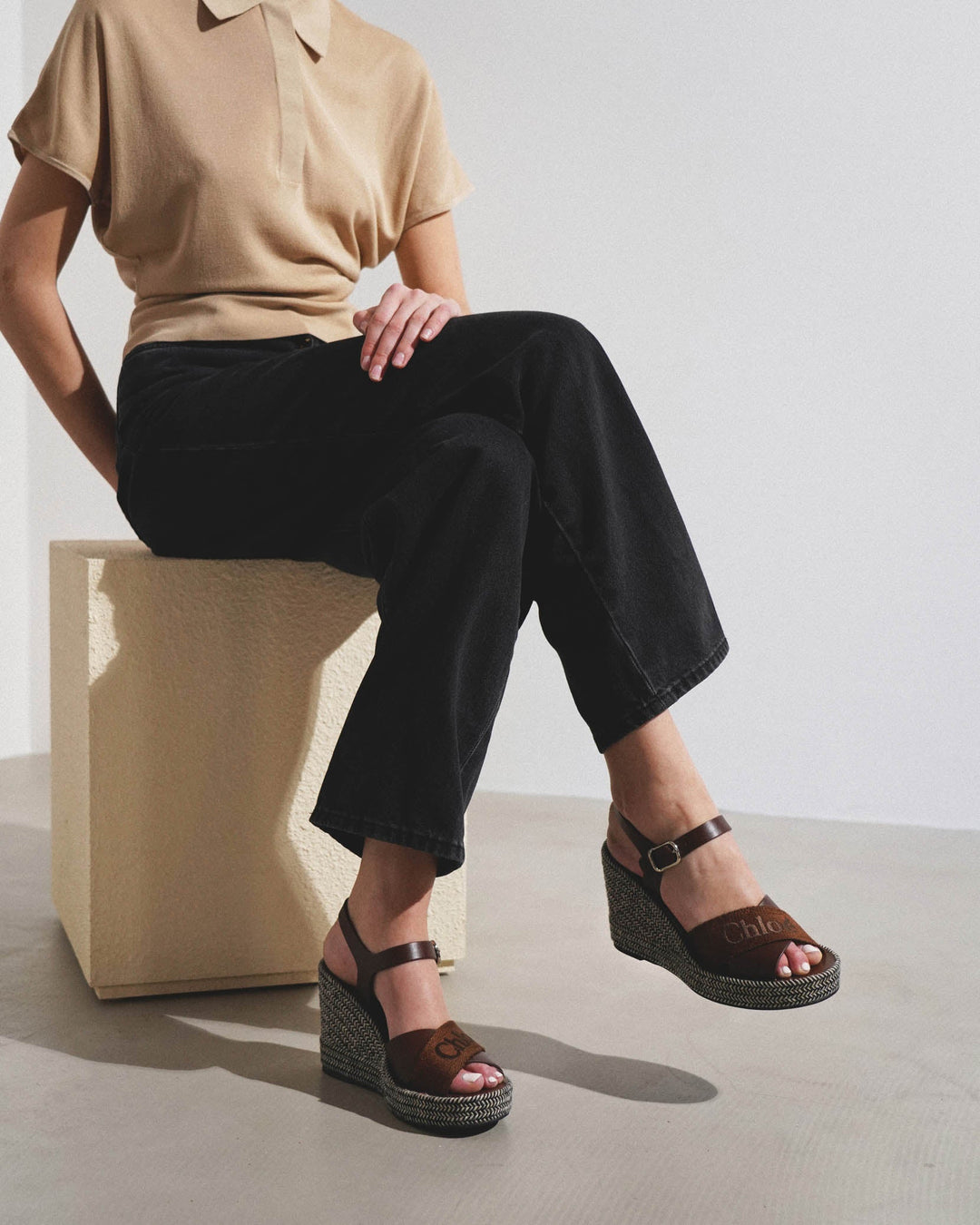 サンダル・ミュール Chloe 'Piia' Brown Espadrillas Sandals with Wedge Chloé | Piia brown leather wedges | Savannahs