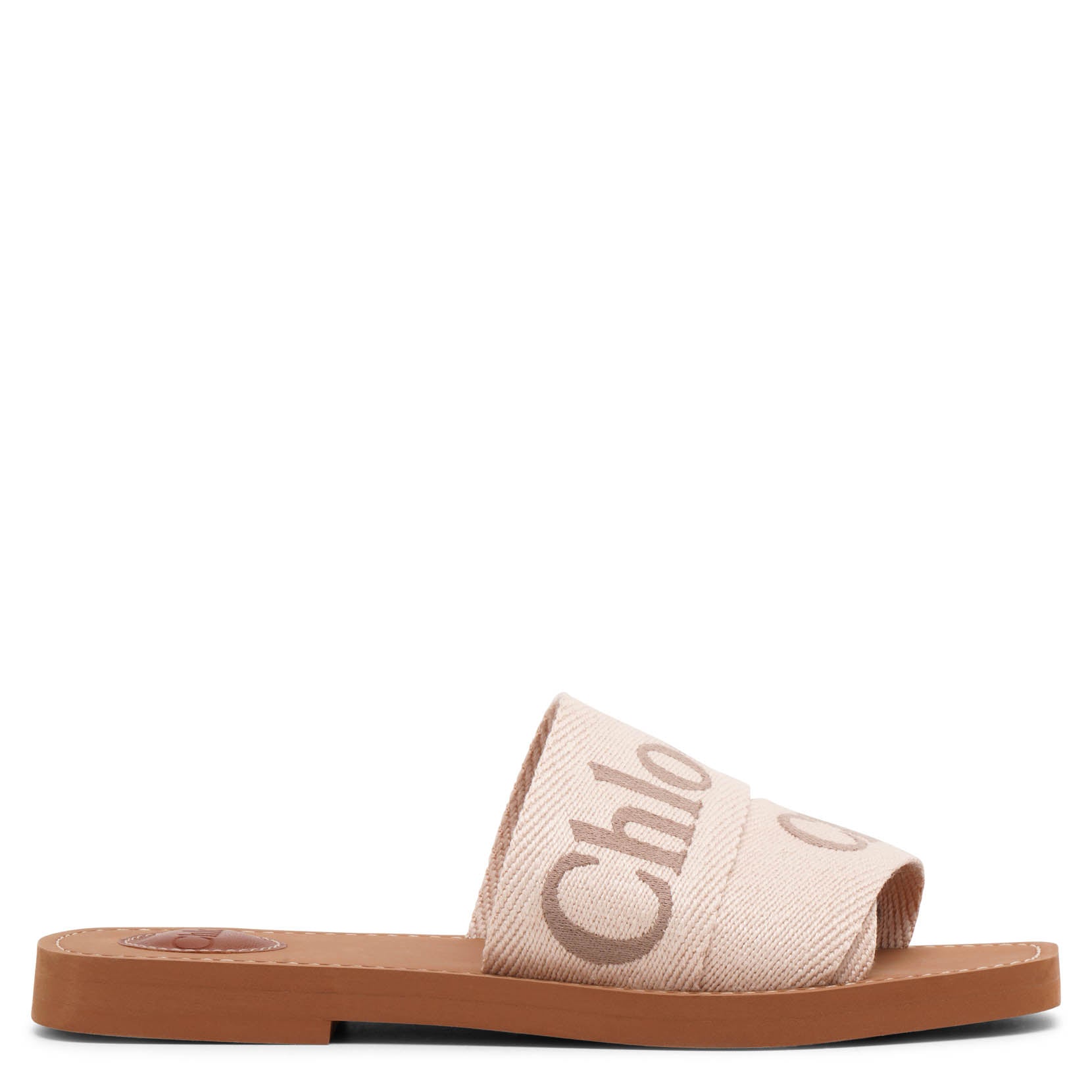 Shop Chloé Woody Blushy Beige Slide Sandals
