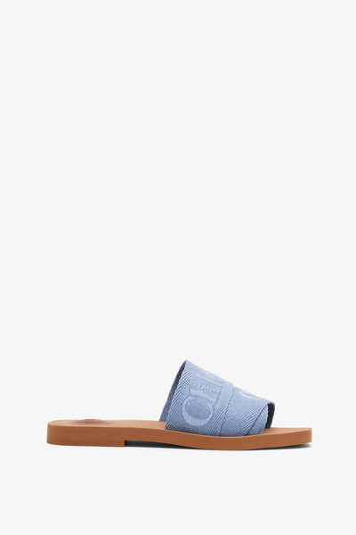 Woody light blue linen slide sandals