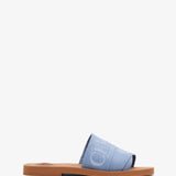 Woody light blue linen slide sandals